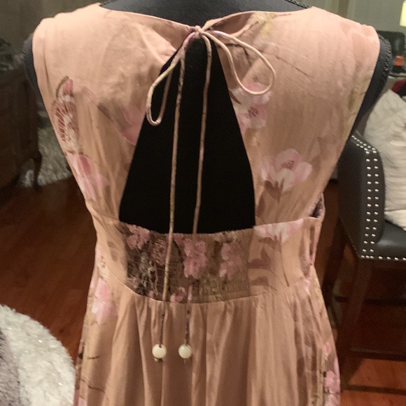 Incredible Anthropologie Maxi Dress in a deep cream/taupe color w/floral panels. - Picture 4 of 4